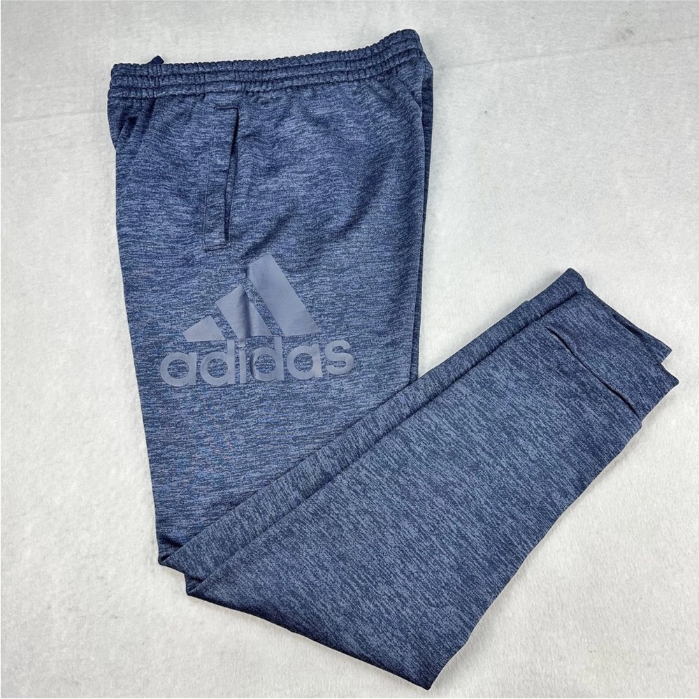 Adidas Jogger Pants Boys XL (18-20) Blue Knit Logo Sweatpants Athletic Joggers